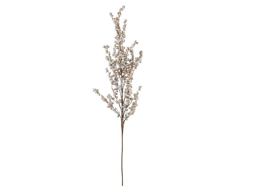 L'OCA NERA Fiori delle feste-bianco e oro, ramo con bacche argento piccole, 85h cm