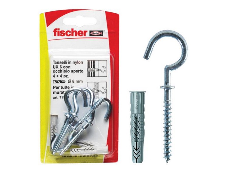 FISCHER Fissaggio universale con gancio tondo UX R K in blister,  UX 8x50 R K, 4+4pz