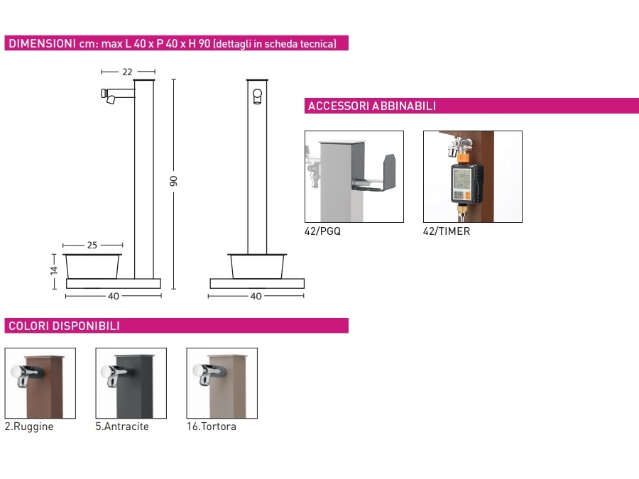 BEL FER Fontana pet a colonna con base e vaschetta abbeveratoio 42/rex-p - 3 colori disponibili