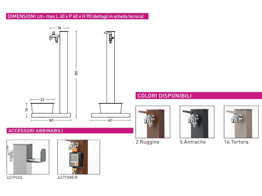 BEL FER Fontana pet a colonna con base e vaschetta abbeveratoio 42/rex-r - 3 colori disponibili