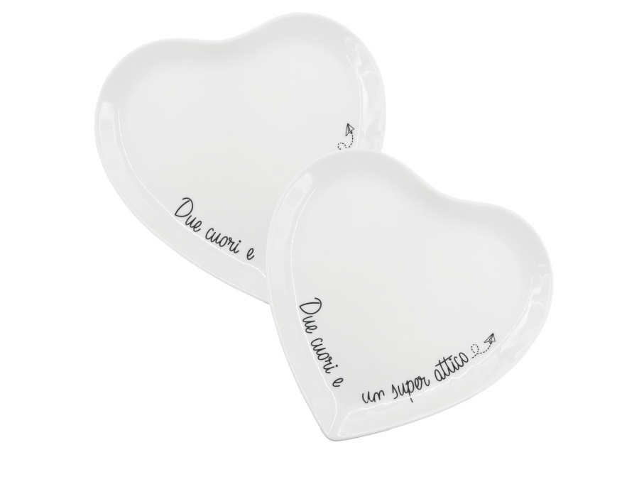 LA PORCELLANA BIANCA Gli onesti, set 2 piattini cuore 17  cm