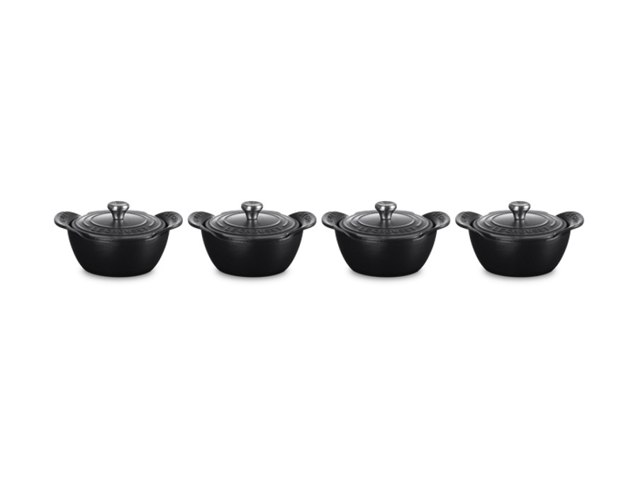 LE CREUSET Gourmet, set 4 mini cocotte basse com coperchio in ghisa smaltata 11 cm - nero