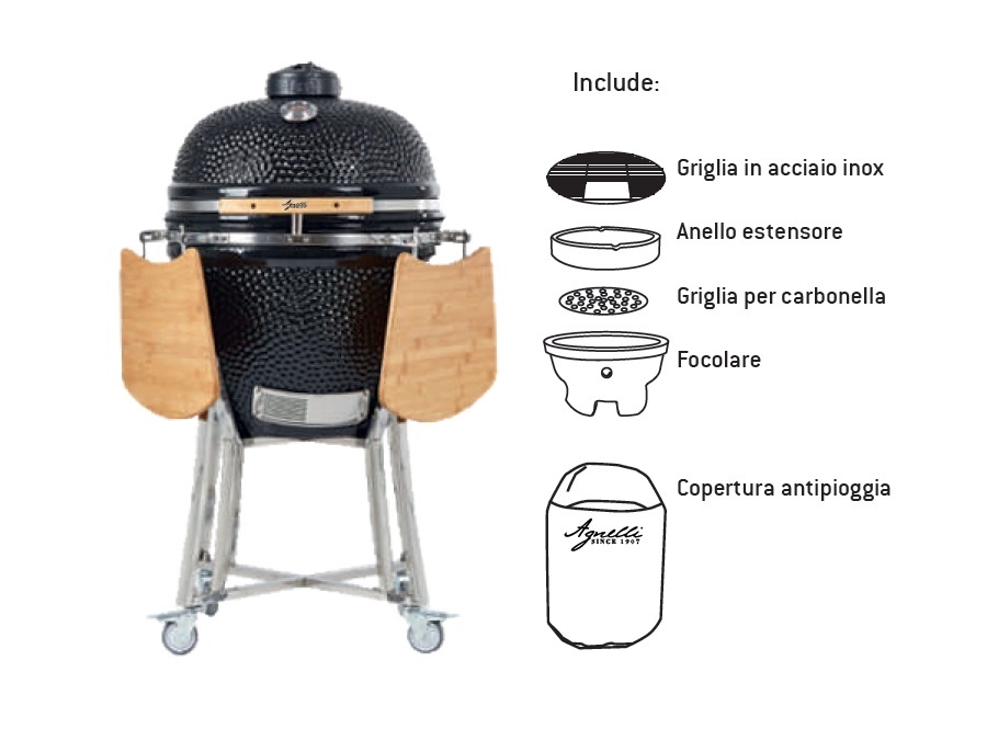 PENTOLE AGNELLI Kamado, barbecue grande con supporto