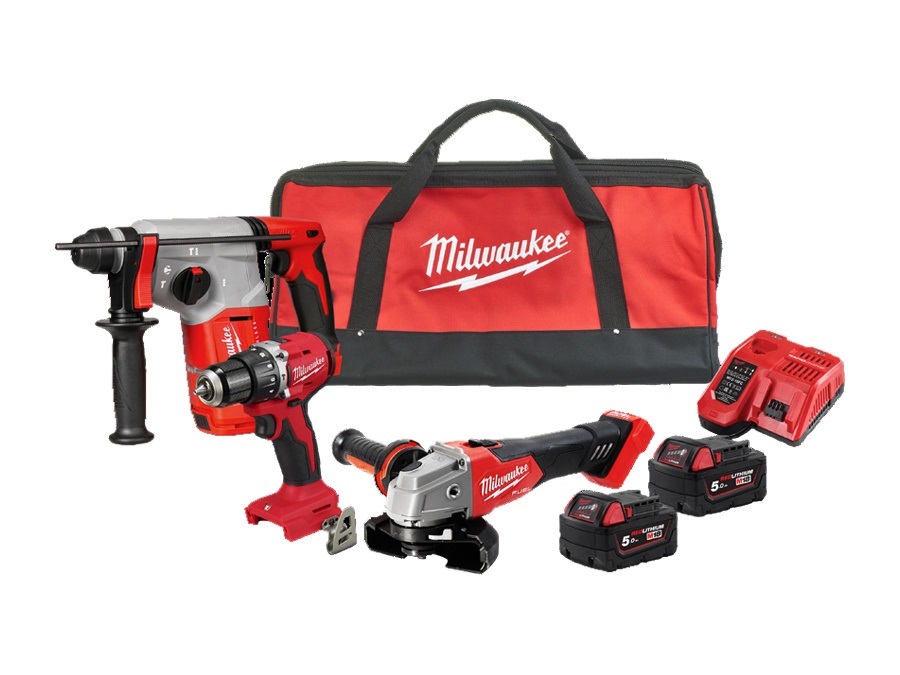 MILWAUKEE Kit 18V Milwaukee Trapano avvitatore BLPDRC + Tassellatore BLH + Smerigliatrice FSAG125X