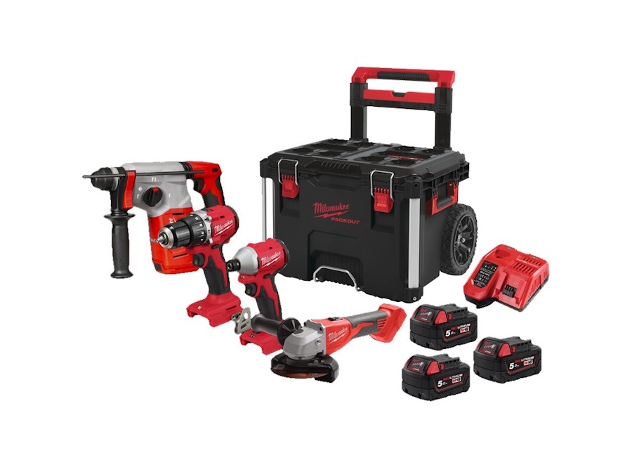 MILWAUKEE Kit M18 BLPP4-503 Milwaukee Trapano M18 BLPDRC + Avvitatore Ad Impulsi M18 BLIDRC + Tassellatore M18 BLH + Smerigliatrice BLSAG125X