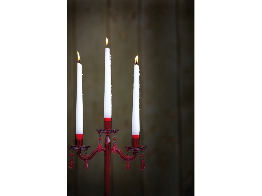 RITUALI DOMESTICI Luminando, candelabro 3 bracci gocce rosso in vetro 23xØ9x35 cm