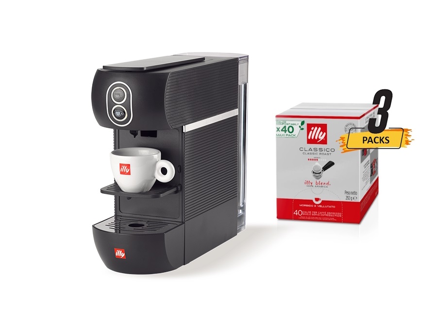 ILLYCAFFE' S.P.A Macchina caffè easy Nera + 120 cialde - Caffè E.S.E. Monodose tostato CLASSICO