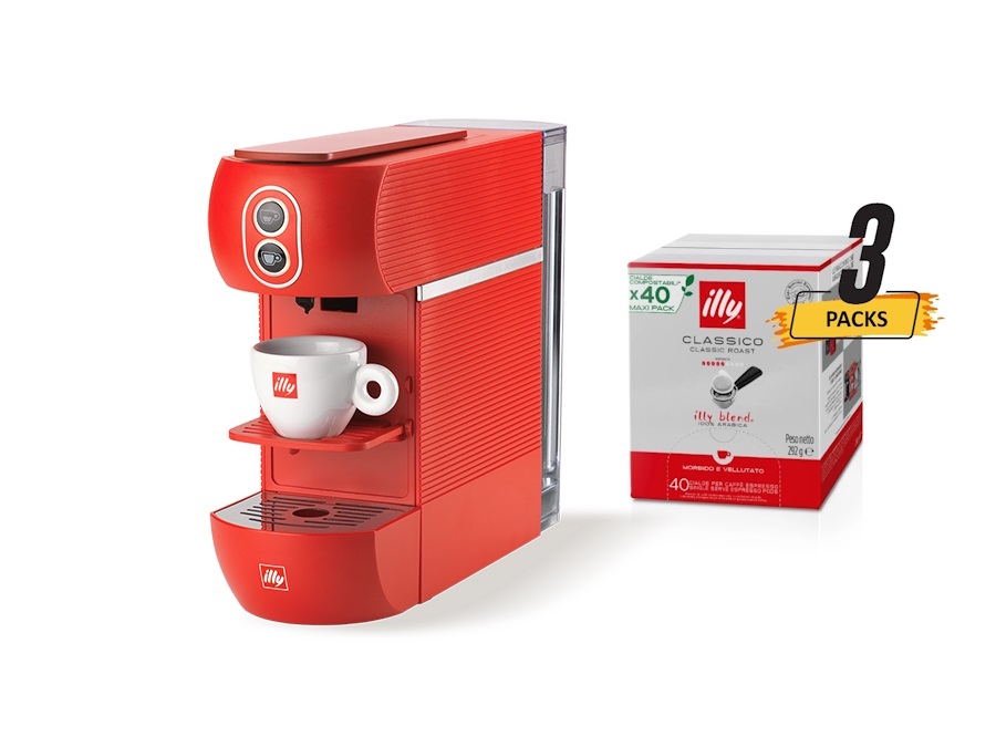 ILLYCAFFE' S.P.A Macchina caffè easy rossa + 120 cialde - Caffè E.S.E. Monodose tostato CLASSICO