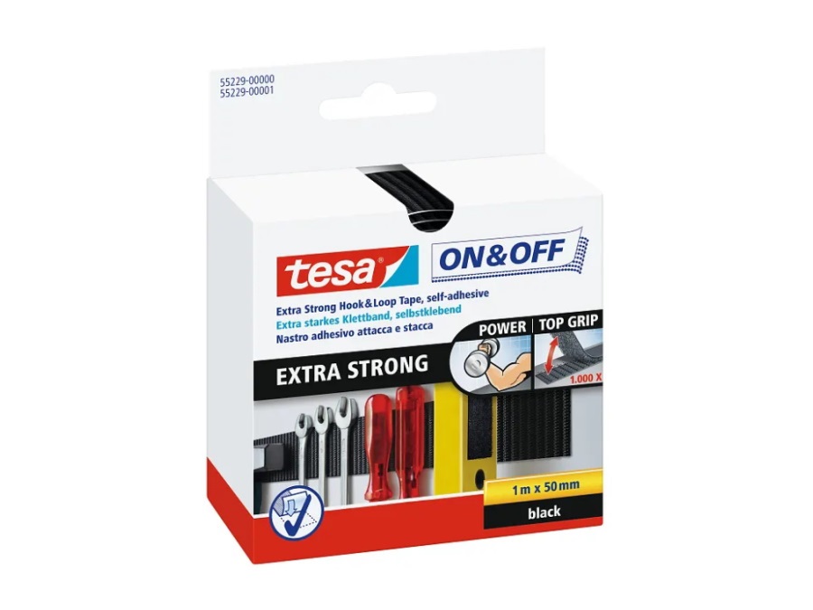 TESA Nastro on&off extra forte, m1x5cm, nero