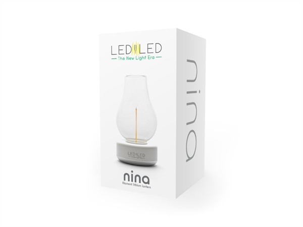 Ledbyled nina, lampada da tavolo led senza fili in vetro - base  bianca/argento