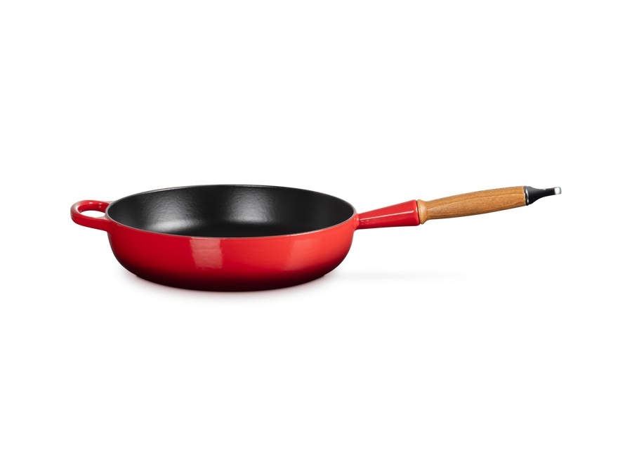 LE CREUSET Padella alta con manico in legno in ghisa vetrificata Ø 28 cm- ciliegia