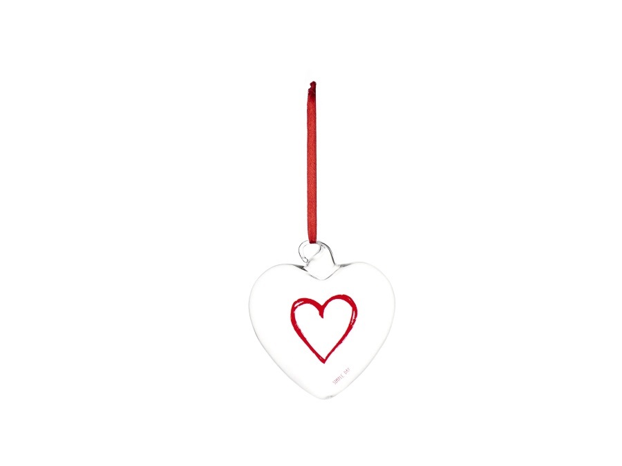 SIMPLE DAY LIVING & LIFESTYLE Pallina in vetro cuore Cuore graffiti rosso, Ø11 cm