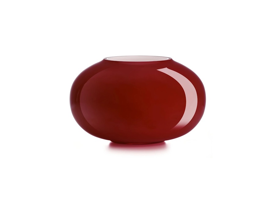 IVV Pandora vaso in vetro incamiciato esterno rosso interno biancolatte H 18 cm