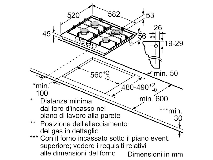 BOSCH Piano cottura a gas 60 cm Acciaio inox