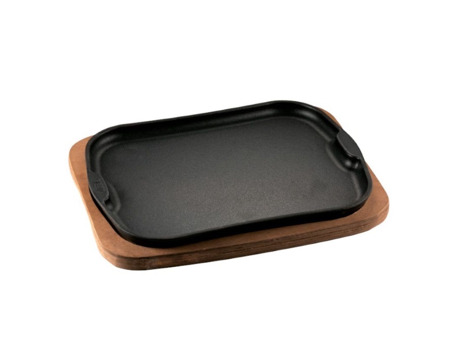 ILSA Piatto a servire in ghisa Gourmet con vassoio in legno cm 26x18