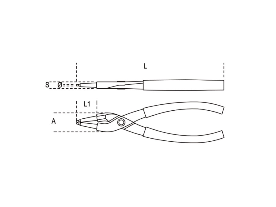 BETA UTENSILI Pinza a becchi diritti per anelli elastici di sicurezza, per fori manici ricoperti in PVC
