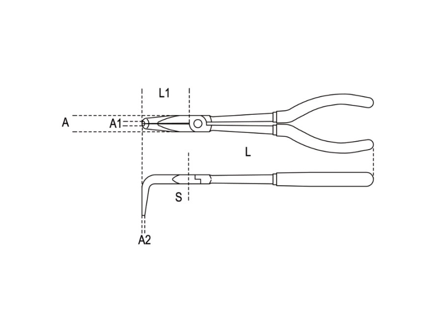 BETA UTENSILI Pinza a becchi mezzotondi lunghissimi zigrinati piegati a 90° per impieghi speciali manici ricoperti con 2 strati di PVC antiscivolo