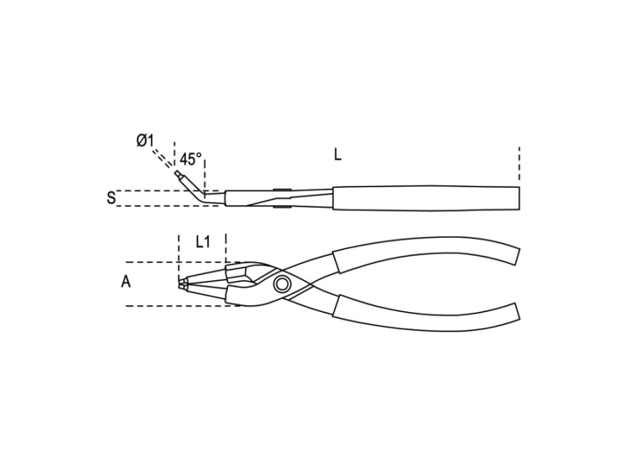 BETA UTENSILI Pinza a becchi piegati a 45° per anelli elastici di sicurezza, per fori manici ricoperti in PVC