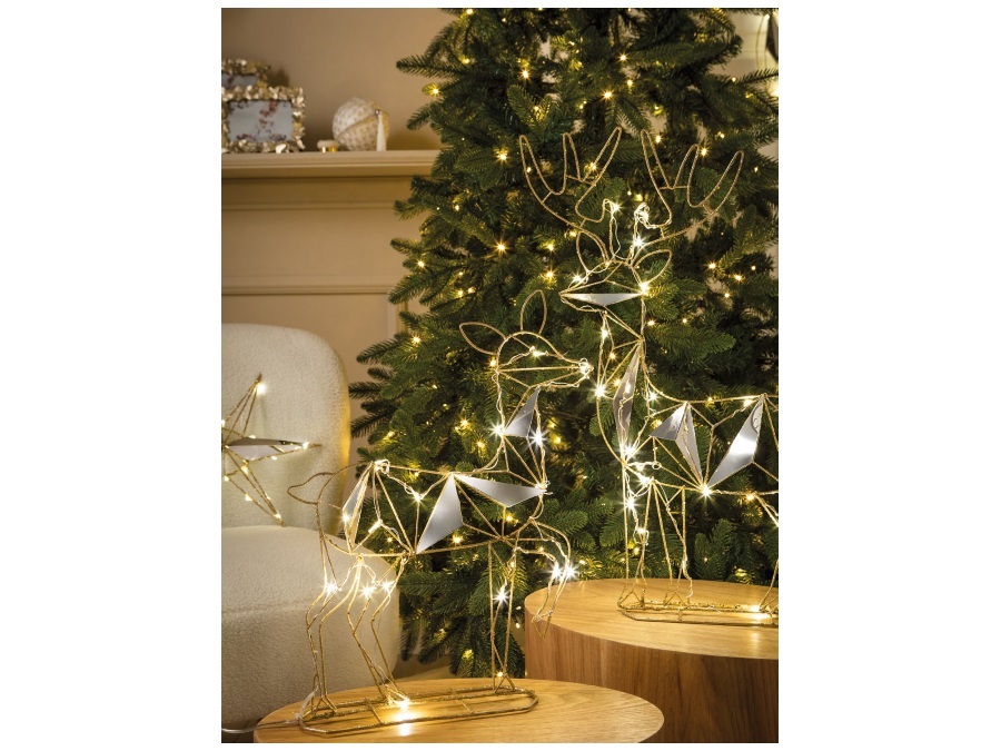 L'OCA NERA Riflessi dorati renne, stella con luce led 34x29x3 cm