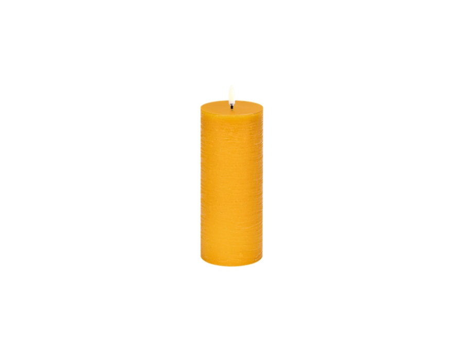 UYUNI LIGHTING Rustic, candela a colonna, curry yellow, 7,8x20,3 cm