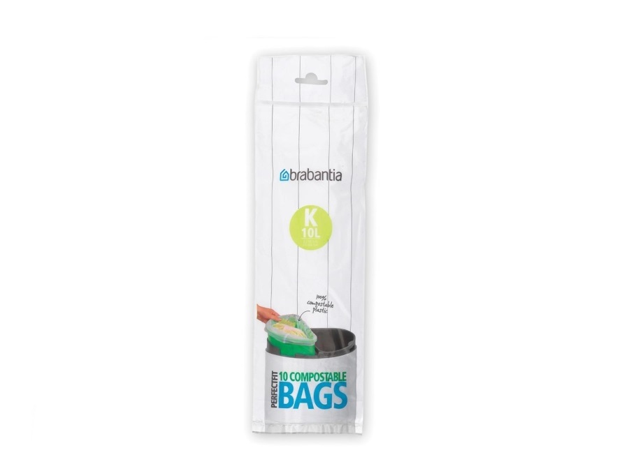 BRABANTIA Sacchi spazzatura Brabantia cod. k, 10L(37x58 cm), 100% Biodegradabili,Rotolo da 10 Sacchetti