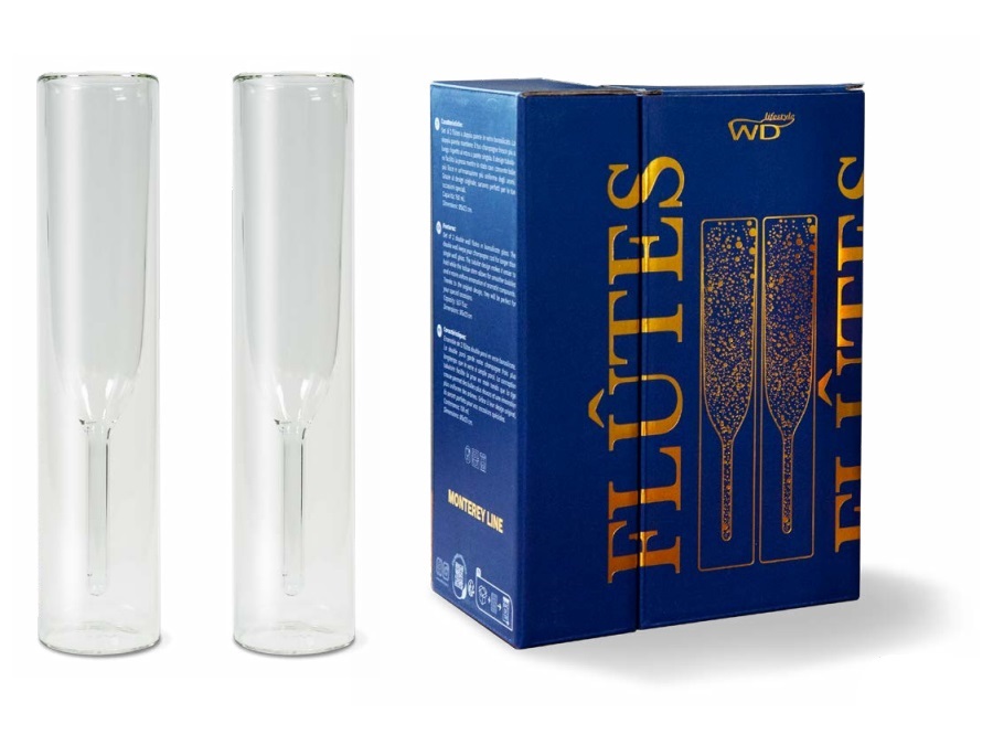 WD LIFESTYLE Set 2 calici flutes in vetro borisilicato, 150 ml