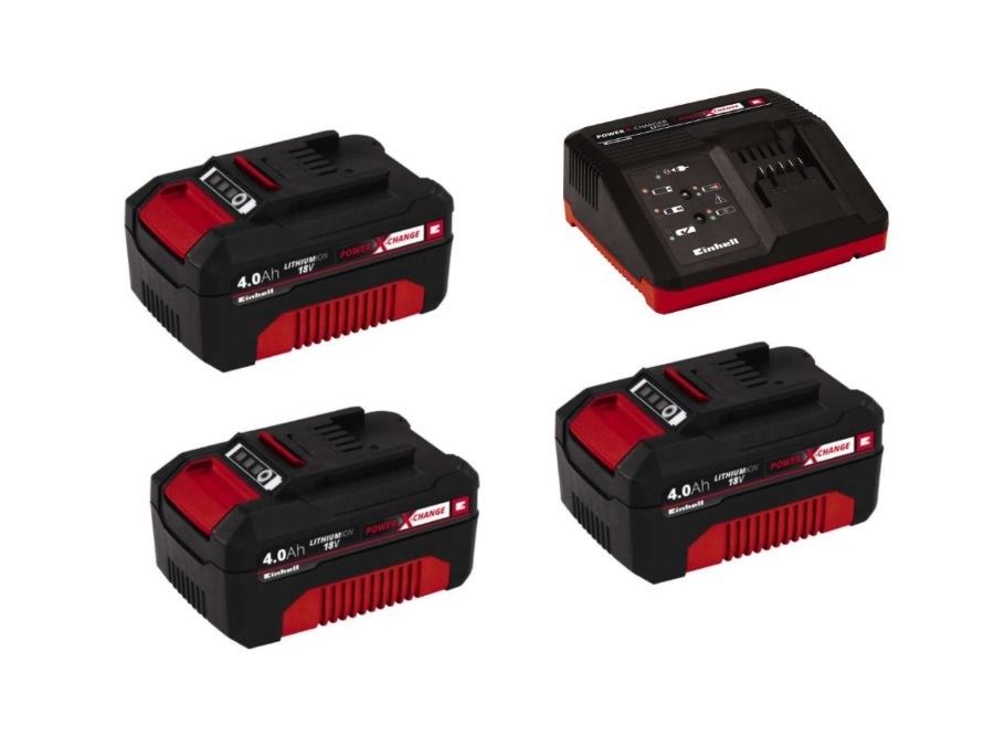 EINHELL Set 3 Batterie 18V 4,0 Ah + Caricabatterie