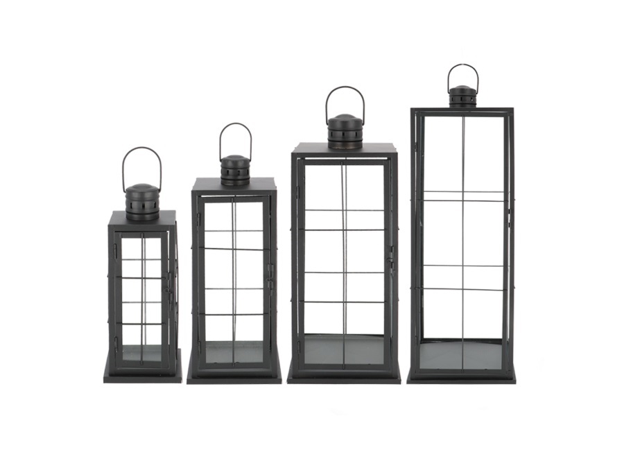 ESSCHERT DESIGN Set 4 Lanterne in Metallo Nero