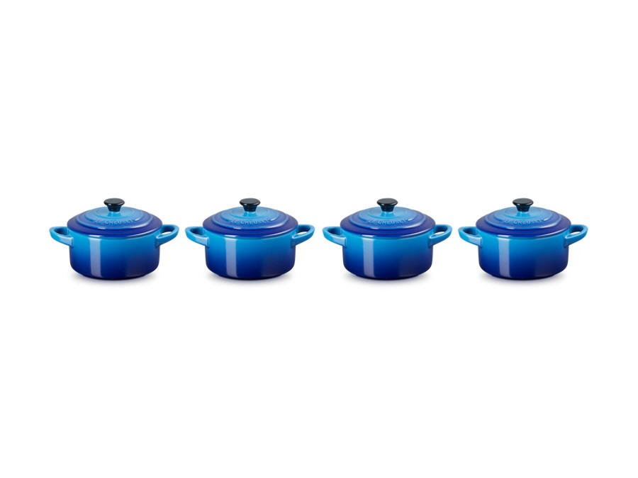 LE CREUSET Set 4 mini cocotte in gres vetrificato 10 cm - azure blu