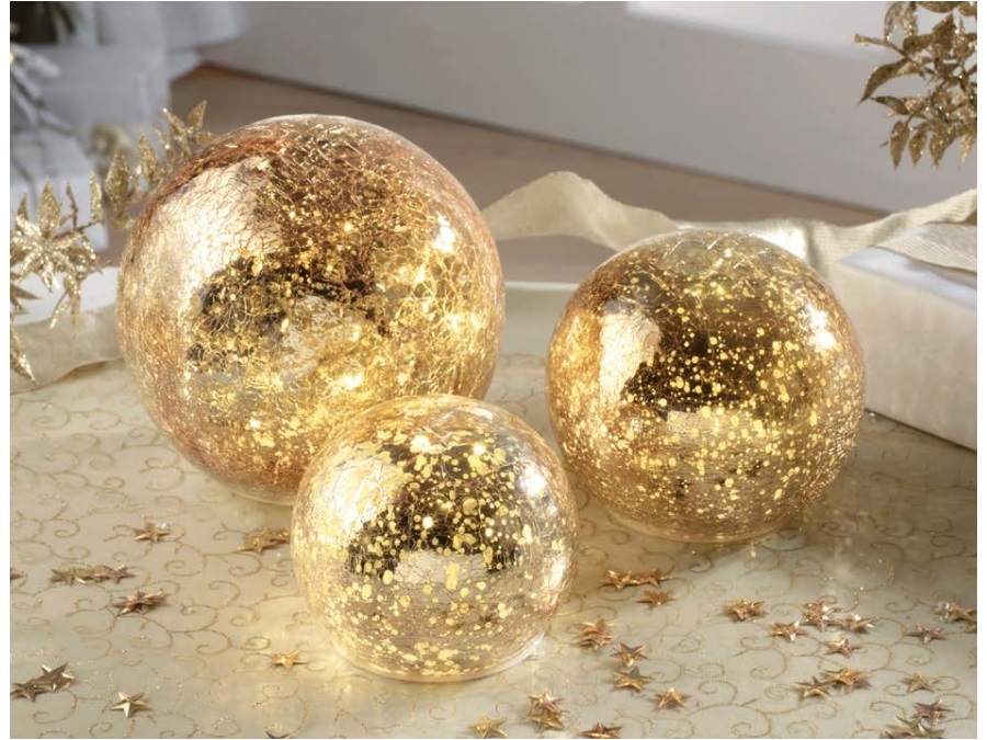 Mascagni sfera in vetro craquelé dorato con luci led