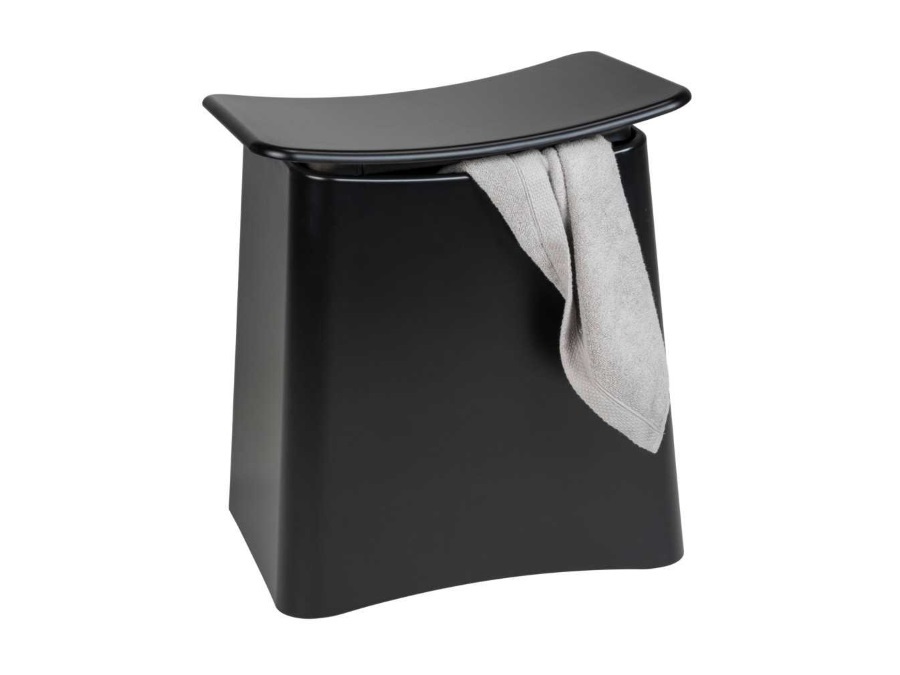 WENKO Sgabello da bagno nero wing stool con sacco portabiancheria estraibile