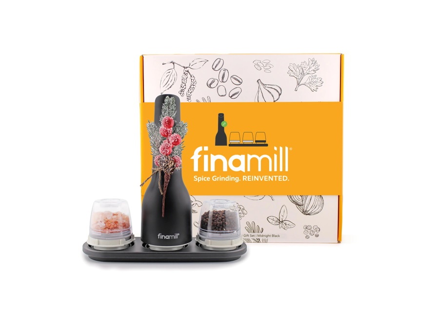 FINAMILL Starter kit, macina ricaricabile con due capsule finapod e vassoio - nero