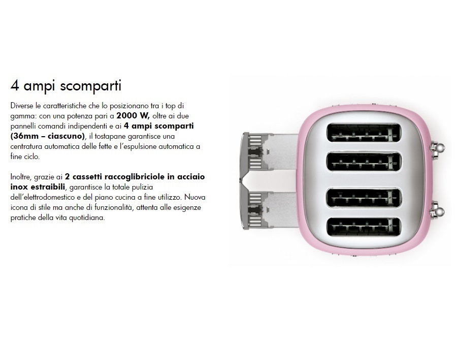 SMEG TOSTAPANE TOASTER 4X4 FETTE BIANCO ANNI '50 SMEG