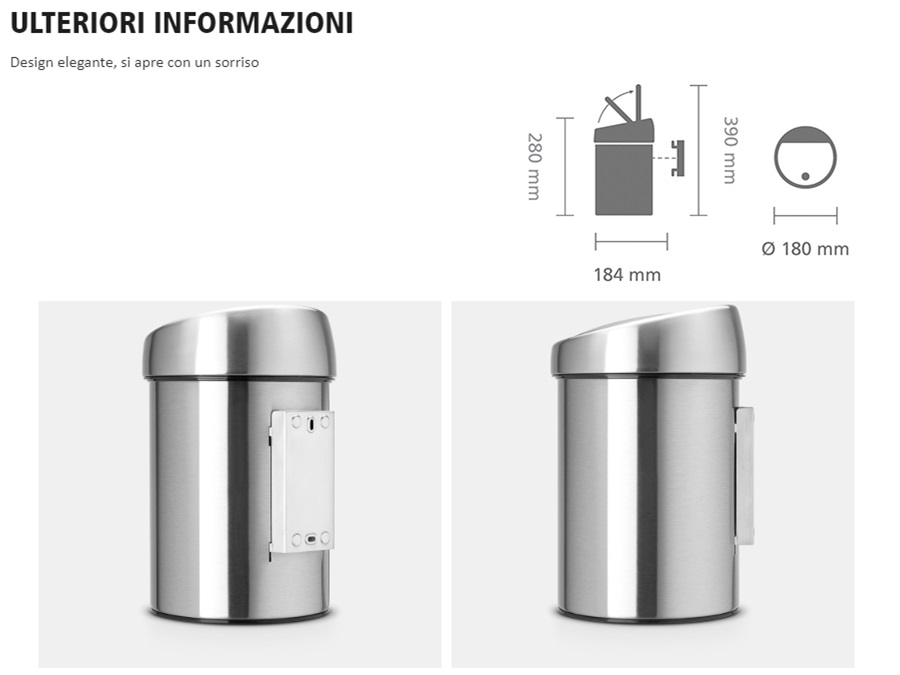 BRABANTIA TOUCH BIN pattumiera 3 litri - Matt Steel