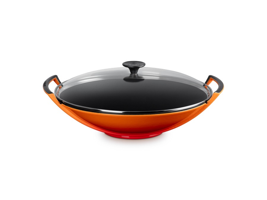 LE CREUSET Wok con coperchio in vetro in ghisa vetrificata 36 cm - arancio